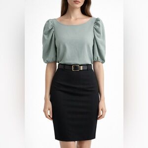 H&M Ruffle Tunic Blouse Muted Sage Green Half Sleeve Size 6